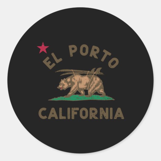 El Porto California Beach Flag Bear Surf Ca Runder Aufkleber (Vorderseite)