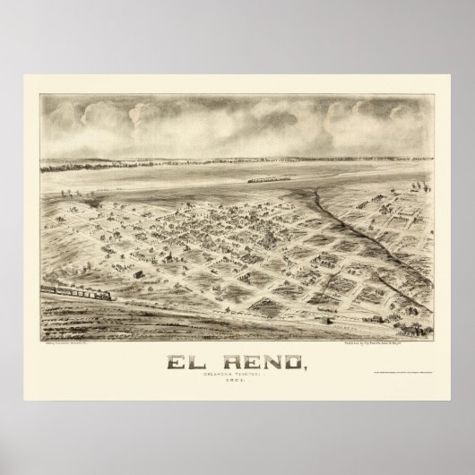 El Reno, OK Panorama Karte - 1891 Poster (Vorne)