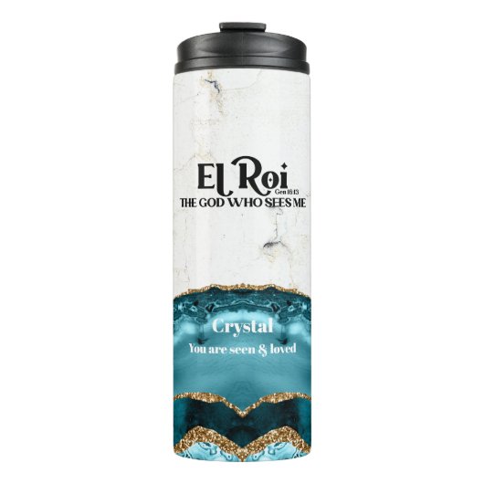 El Roi der Gott, der mich Aquamarin Marmormonogram Thermosbecher (Vorderseite)