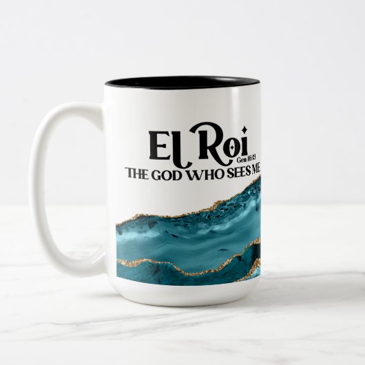 El Roi der Gott, der mich Aquamarin Marmormonogram Zweifarbige Tasse (Links)