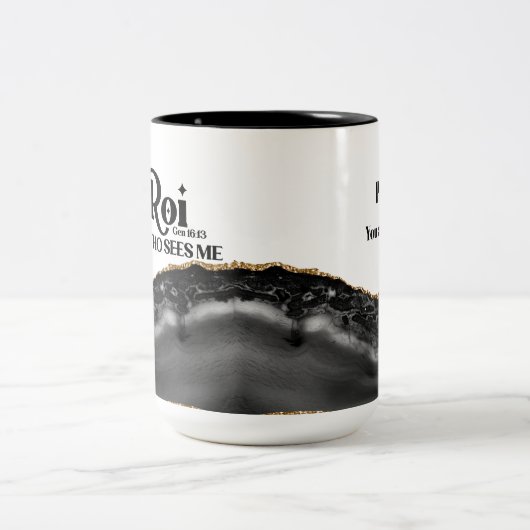 El Roi der Gott, der mich schwarze Marmormonogramm Zweifarbige Tasse (Mittel)