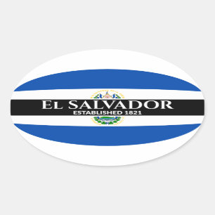 El Salvador: 1821 Flag - Weißer Text Ovaler Aufkleber
