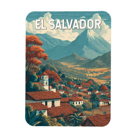 El Salvador Illustration Travel Art Vintage Magnet (Vertikal)