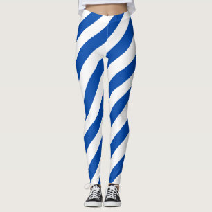 El Salvador National Flag Colors Diagonal Striped Leggings