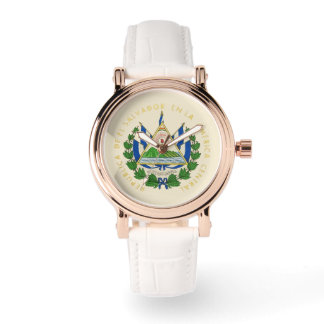 El Salvador Rose Gold White Leather Watch Armbanduhr