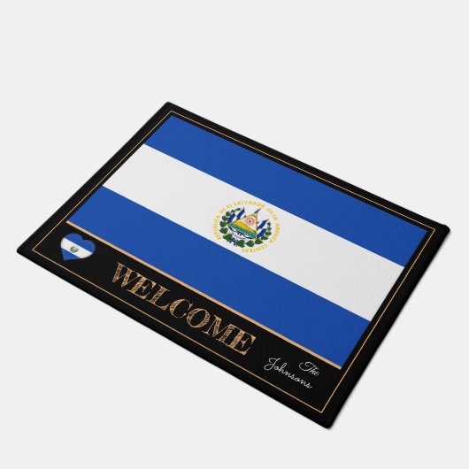 El Salvador & Salvador Flag Matten/Sport Willkomme Fußmatte (Schrägansicht)