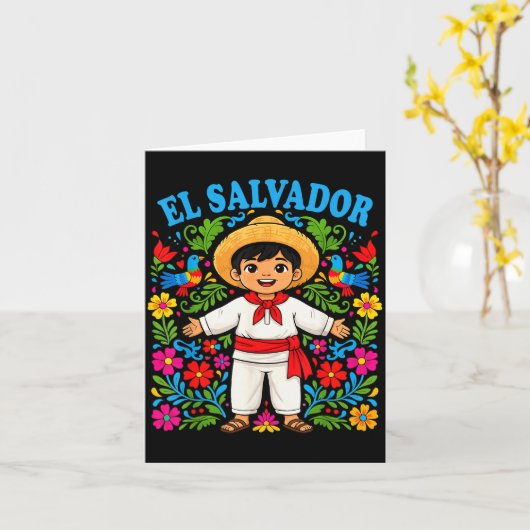 El Salvador Salvadoran Boy Traditional Outfit Folk Karte (Gelbe Blume)