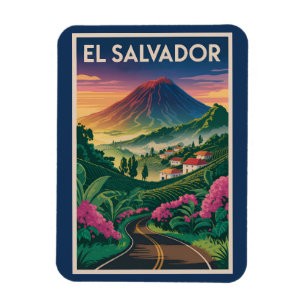 El Salvador Vulkan Illustration Reise Kunst Vintag Magnet