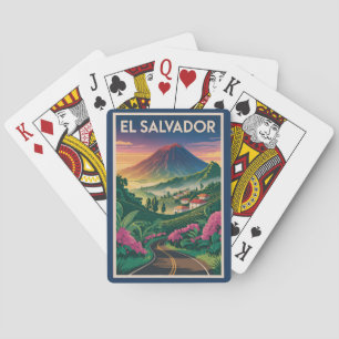 El Salvador Vulkan Illustration Reise Kunst Vintag Spielkarten
