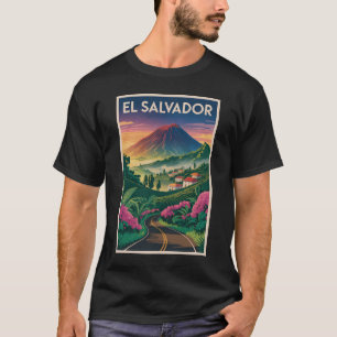 El Salvador Vulkan Illustration Reise Kunst Vintag T-Shirt