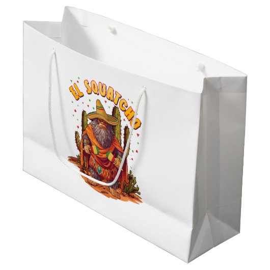 El Squatcho Bigfoot mit Maraca, Sombrero und Ponc Große Geschenktüte (Vorderseite Schrägansicht)