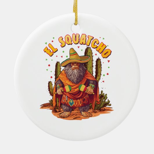 El Squatcho Bigfoot mit Maraca, Sombrero und Ponc Keramik Ornament (Hinten)