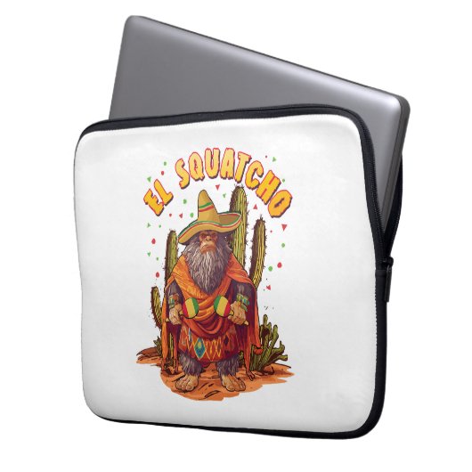 El Squatcho Bigfoot mit Maraca, Sombrero und Ponc Laptopschutzhülle (Vorderseite Links)