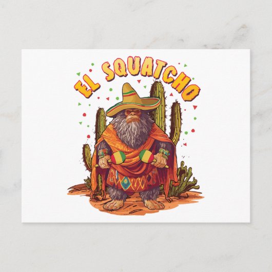 El Squatcho Bigfoot mit Maraca, Sombrero und Ponc Postkarte (Vorderseite)