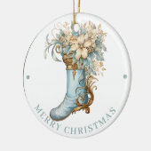Elaborate Blue Victorian Stocking Merry Christmas Keramik Ornament (Links)