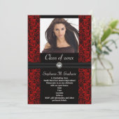 Elaborate Dark Red Black Damask Graduation Einladung (Stehend Vorderseite)