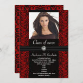 Elaborate Dark Red Black Damask Graduation Einladung (Vorne/Hinten)