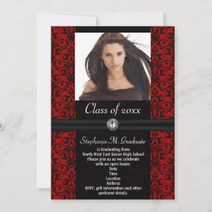 Elaborate Dark Red Black Damask Graduation Einladung
