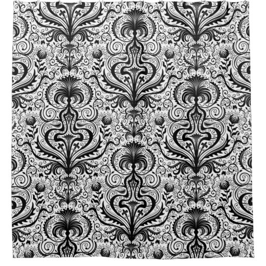 Elaborate Luxury Black Seamless Damask Floral Patt Duschvorhang (Vorderseite)