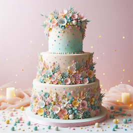 ELABORATE PASTEL FLORAL CAKE BIRTHDAY KARTE