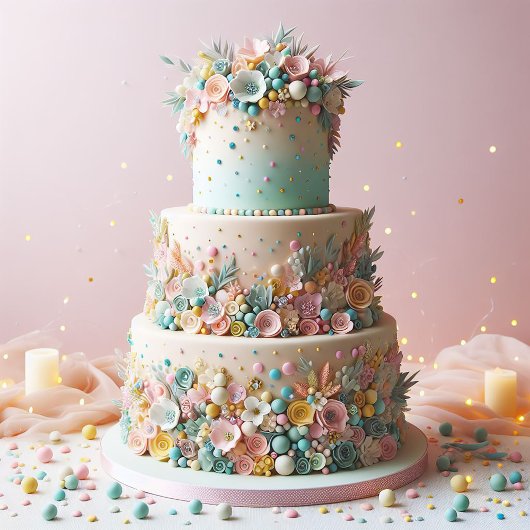 ELABORATE PASTEL FLORAL CAKE BIRTHDAY KARTE