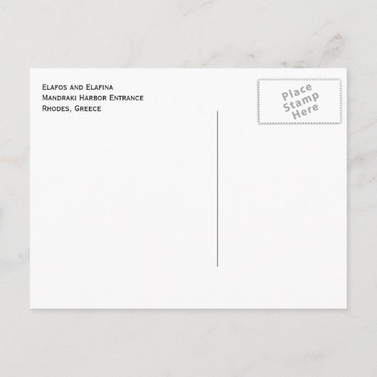 Elafos und Elafina, Eintritt nach Rhodos, Griechen Postkarte (Rückseite)