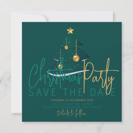 Elagant Emerald Christmas Tree Party Save The Date (Vorderseite)