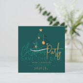 Elagant Emerald Christmas Tree Party Save The Date (Stehend Vorderseite)