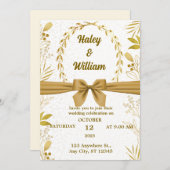 Elagant Gold Floral Simple Wedding Verlobung Einladung (Vorne/Hinten)