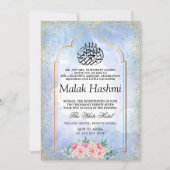 Elagant Gold Moschee Blue Aquarell Islamische Aqee Einladung (Vorderseite)