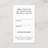 Elagant Modernes Weiß und Schwarz Empfehlungskarte (Rückseite)