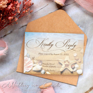 Elagant Starfish Tropical Beach Wedding RSVP Card Einladung