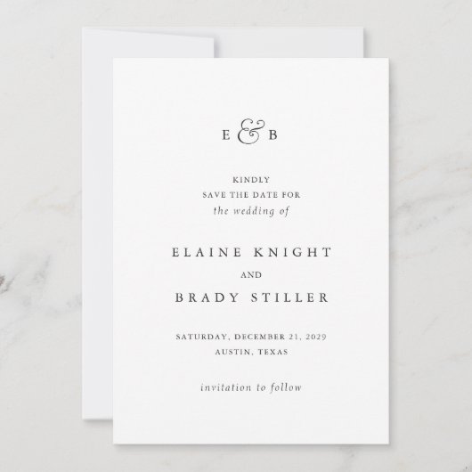 Elaine Monogram Elegant Wedding Save The Date (Vorderseite)