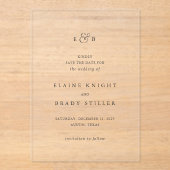 Elaine Monogram Elegant Wedding Save the Date Acryleinladungen (Vorderseite)
