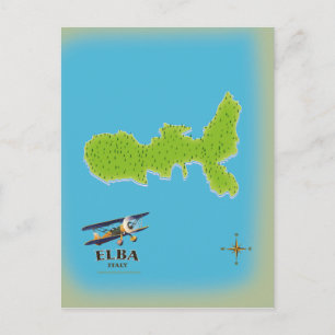 Elba Italy map travel poster Postkarte