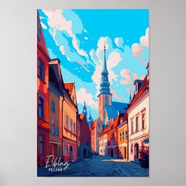 Elblag Polen Art Vintage Reise Illustration Poster