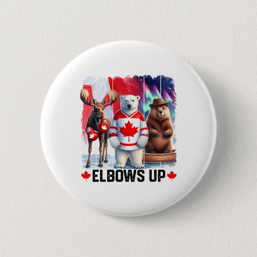 Elbos Up Canada Flag Hockey Funny Beaver Boxing Button (Vorderseite)