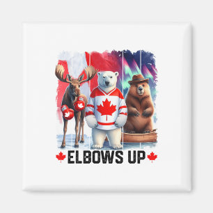 Elbos Up Canada Flag Hockey Funny Beaver Boxing Magnet