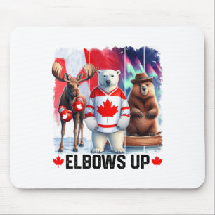Elbos Up Canada Flag Hockey Funny Beaver Boxing Mousepad