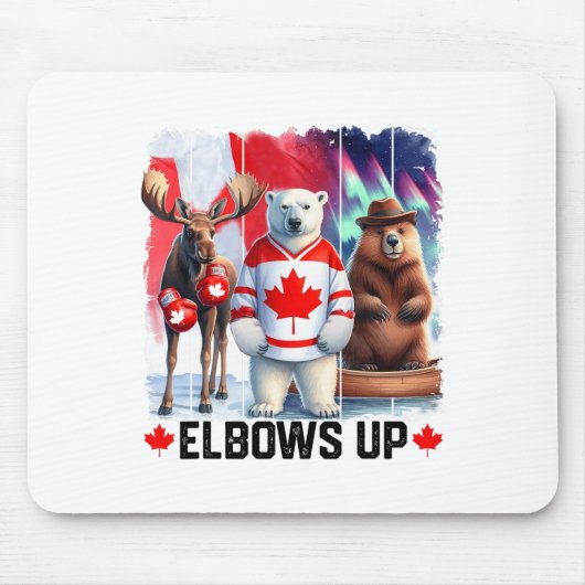 Elbos Up Canada Flag Hockey Funny Beaver Boxing Mousepad (Vorne)