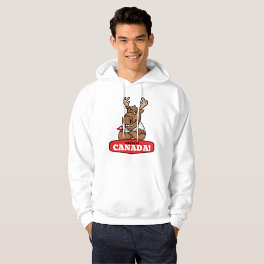 Elbows Up Canada! Funny Moose Holding Flag Hoodie (Vorne ganz)