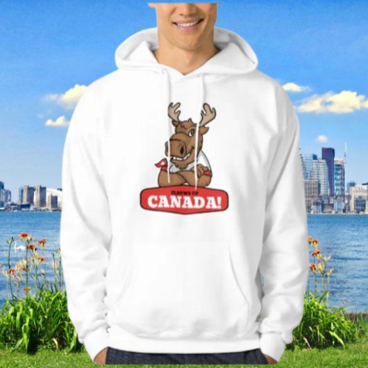 Elbows Up Canada! Funny Moose Holding Flag Hoodie