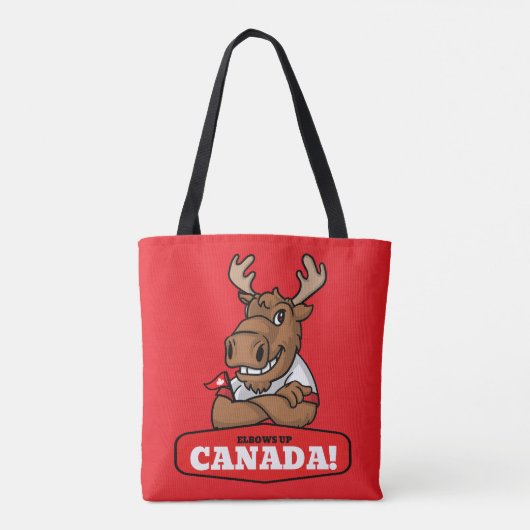 Elbows Up Canada! Funny Moose Holding Flag Tasche (Rückseite)