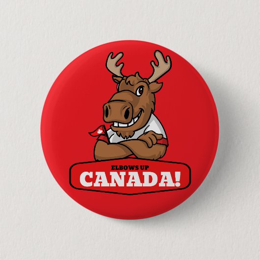 Elbows Up Canada! Schaltfläche "Funny Moose Holdin Button (Vorderseite)