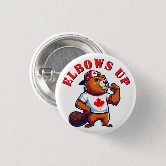 Elbows Up Canadian Beaver Button (Vorne & Hinten)