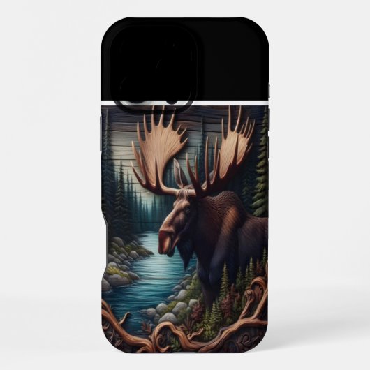 Elch am Bach geschnitzt iPhone Hülle (Rückseite)