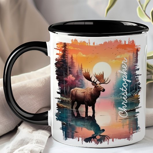 Elch am Sunset Lake Spiegelung Tasse