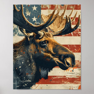 Elch-Amerikanische Flagge Vintage Poster