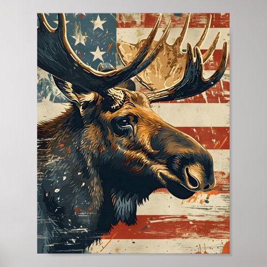 Elch-Amerikanische Flagge Vintage Poster (Vorne)