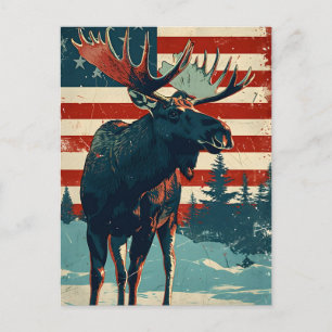 Elch-Amerikanische Flagge Vintage Postkarte
